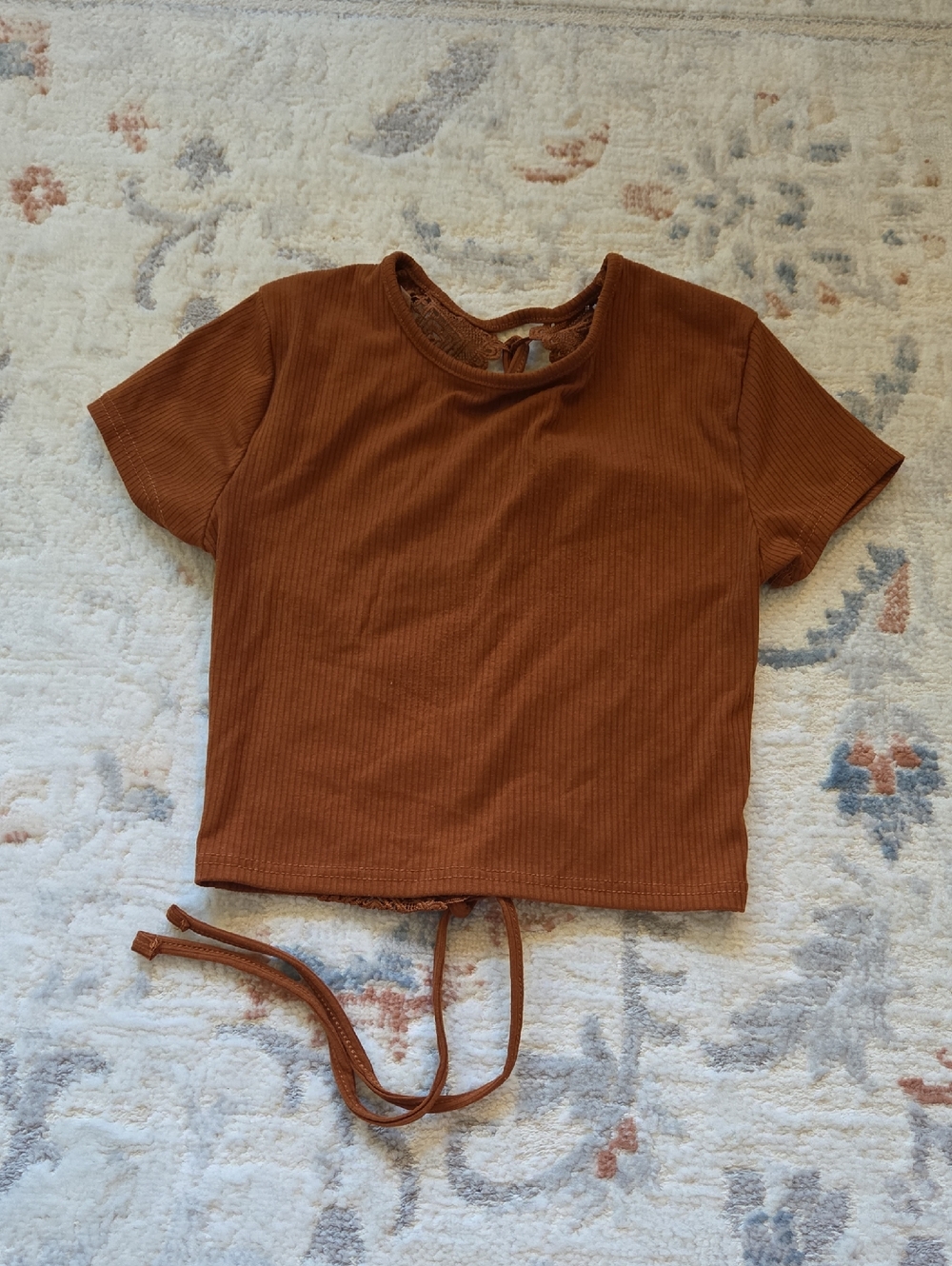Rue21 Brown Ribbed Short Sleeve Tie-Back Tee